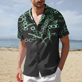 Лятна мъжка риза с 3D модел, ежедневни блузи с къс ръкав, просто мода Свободна мъжки дрехи големи размери, хавайски ризи