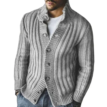 Нови мъжки якета, Пуловер, однобортное вязаное палто, всекидневни жилетка с ревери и дълъг ръкав, мъжки топ